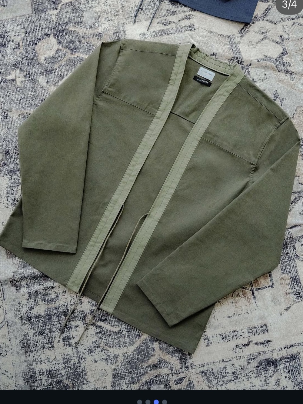 Akashi Kama Ondeck Olive Green Ripstop Noragi Japanese Jacket Men's Medium